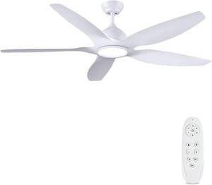 Newday 60 White Ceiling Fans with Light and Remote, Modern, Noiseless Reversible DC Motor, Large Indoor