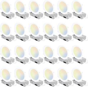 24 Pack 5CCT Ultra-Thin LED Recessed Lighting 6 Inch, Downlight with Junction Box,