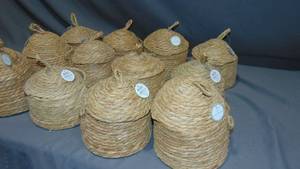 12 Pack Lot Woven Bee Hive Basket with Lid 7.25W x 6.5H