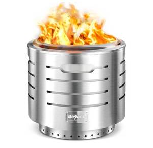 BeyondHOME 19.3 Inches Smokeless Instant Fire Pit, Stainless Steel Fire Pit Wood Burning with Ash Pan, Bonfire Stand, 10 Second Setup, Suitable for Outdoor Camping, Garden