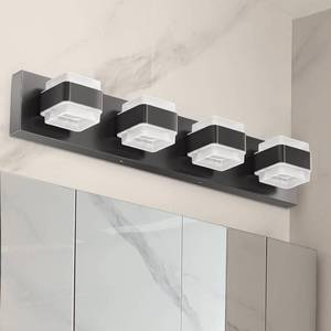 Ensenior Bathroom Light Fixtures, Dimmable LED Vanity Lights Over Mirror, CRI 90, 5000K Daylight, Acrylic Stainless Steel, 4 Lights for Modern Vanity Lighting Fixture, 29W 2230LM - Black