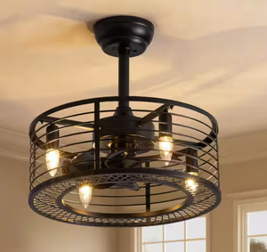 ANTOINE 17 in. Indoor Black Ceiling Fan Caged Ceiling Fan with Lights and Remote Industrial Enclosed Ceiling Fan