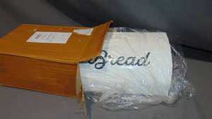 AuldHome White Bread Box Farmhouse Vintage Enamelware Countertop Bread Bin 651174970202
