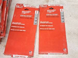 lot 642 image: Lot of (2) Milwaukee 32-78 Thin Metal Compact Portable Band Saw Blades 18 TPI 3-pack