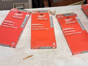lot 643 image: Lot of (3) Milwaukee 35-38 Thick Metal Compact Portable Band Saw Blades 14 TPI 3-pack