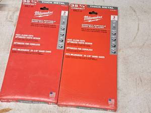 lot 649 image: Lot of (2) Milwaukee 35-38 Thick Metal Compact Portable Band Saw Blades 14 TPI 3-pack