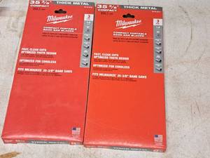 lot 651 image: Lot of (2) Milwaukee 35-38 Thick Metal Compact Portable Band Saw Blades 14 TPI 3-pack