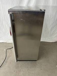 lot 21 image: MSRP $2500 Uline Outdoor Rated Undercounter Crescent Ice Maker with 25 Lbs. Daily Ice Production, 25 Lbs. Ice Storage Capacity, Full Stainless Steel Cabinet & Reversible Door Swing - 34 x 23 15 - Excellent Working Condition