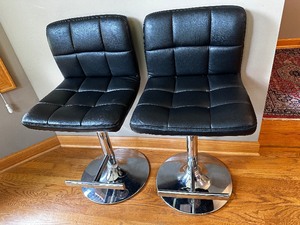 lot 31 image: Two Black And Chrome Barstools Measuring 19 Inches Wide By 18 Inches Deep By 36 Inches High