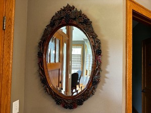lot 32 image: Hand Carved Wood Di Lorenzo Mirror With Grape And Grape Leaves 25 x 39