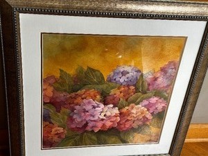 lot 35 image: Framed Original Watercolor By Wendy Westlake Titled Beguiling Blooms Size 20 X 20, In Frame 24 X 24