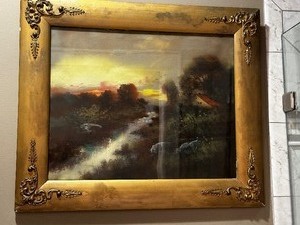 lot 25 image: Antique Vintage Landscape Print And Gold Painted Ornate Wood Frame Measuring 25 X 21 12
