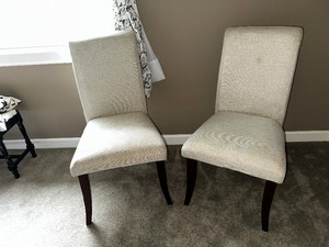 lot 21 image: Pair Of Cloth Upholstered Dining Chairs Measuring 20W x 20D x 39H