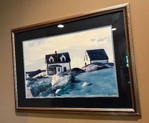 lot 28 image: Edward Hopper Watercolor Print - Houses of Squam Light, Gloucester, 1923 Measuring 35 X 25