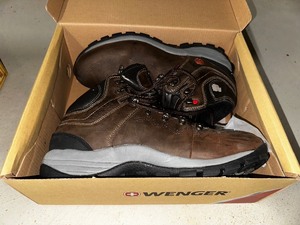lot 251 image: A Pair Of Wenger Leather Hiking Boots Size 13.