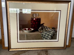 lot 108 image: Table scape Signed Print Cherries In A Bowl Measuring 23 X 21 12