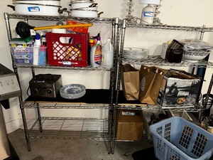 lot 151 image: Two Metal Shelves, Contents On Shelves Not Included