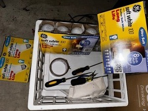 lot 153 image: Bin Of Lights And Miscellaneous Hand Tools