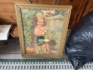 lot 87 image: Framed Print Of Farm Boy In Straw Hat, Measuring 18 34 Inches Wide By 23 12 Inches High