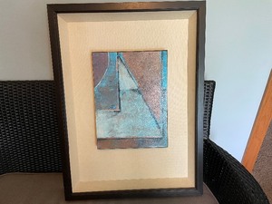 lot 216 image: Abstract Art In Wooden Frame. Frame Measures 23 12 Inches Wide By 31 12 Inches Tall. Art Piece In Frame Measures 12 Inches Wide By 16 Inches Tall And Raised Off The Back An Inch And A Half.