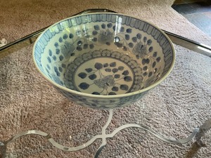 lot 227 image: Decorative Earthenware Bowl With Floral Leaf Pattern Measuring 12 14 Inches In Diameter And 5 12 Inches High.