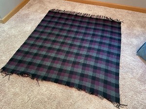lot 232 image: Wool Cashmere Scarf, Check Pattern, Black And Purple Measuring 53 x 53 Inches.