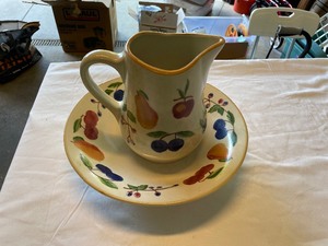 lot 198 image: Fruit Medley Pottery Pitcher And Wash Basin