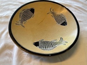 lot 307 image: Hand Carved Bowl Black Trimmed With Fish