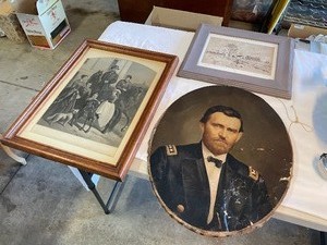 lot 328 image: Antique Print Of General Grant And His Family, Warranted Oil Colors, Antique Canvas And Spring, Signed And Numbered Drawing