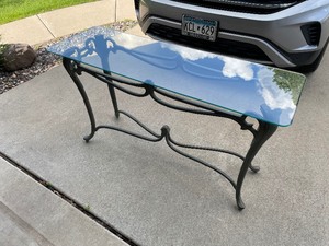 lot 173 image: Metal And Glass Sofa TableParsons Table Measuring 52 Inches Wide 17 Inches Deep 29 Inches Tall