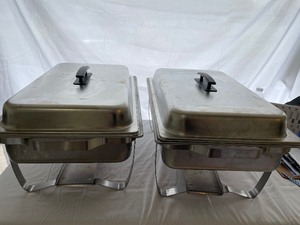 Two Chafing Dishes for Buffets. Includes 13 Chafer Wick Fuel Canisters.