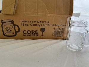 12 x 16-Ounce County Fair Drinking Jars Made by Core Glassware.