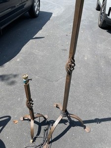 Two Decorative Metal Lamp Stands. One 5 Feet Tall and the Other 2 Feet Tall.