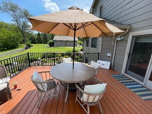 Patio Table, Four Chairs, and California Umbrella. 5 feet Diameter Table.