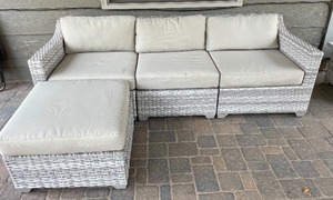 3 Piece Outdoor Couch 92 Inches L x 36 Inches W x 29.5 Inches H. And Ottoman 28 Inches x 28 Inches x 19 Inches Tall.