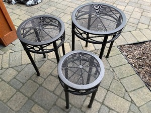 Three Round Metal Nesting Tables. Diameters 18 Inches, 15 12 Inches, 12 12 Inches.