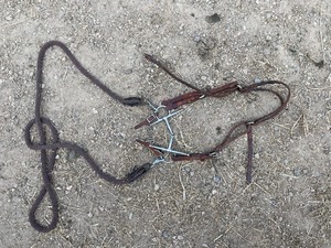 Leather Horse, Trail, Bridle Horse Harness With Nickel Hardware And Rope Lead