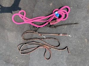 Two Rope Horse Harnesses With Lead Rope Rein And Two Leather Reins