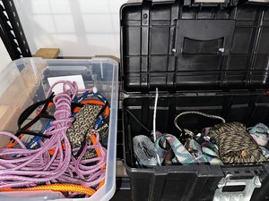 Two bins of ropes and tie downs