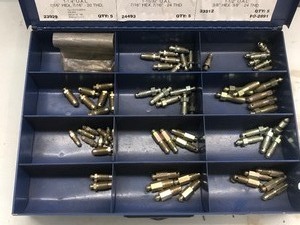lot 175 image: Metal Parts Organizer with 12 Compartments Full of Bleeder Screws