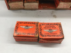 lot 177 image: Metal Parts Organizer with Vintage Dorman Ready-Pak Boxes