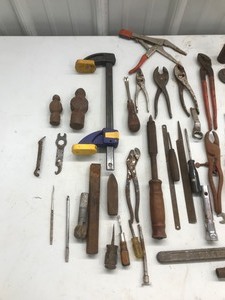 lot 233 image: Lot of Tools - Wrenches - Pliers - Large Piece of Lead & More