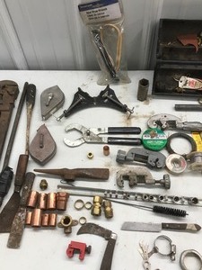 lot 234 image: Lot of Tools - Pipe Wrench - Soldering Wire - Screw Drivers and More