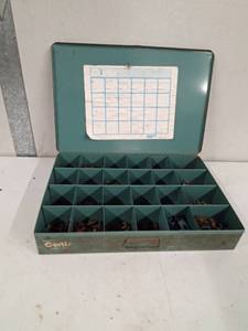 lot 28 image: Curtis metal shop parts box with hardware