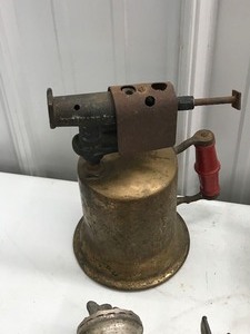 lot 115 image: Vintage Brass Blow Torch  Iron  Meat Grinder and a Remington Power Hammer & More