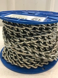 lot 573 image: Spool of chain-spool holds 65ft 20 twisted machine zinc working land limit 520lbs
