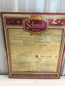 lot 654 image: Schmidt beer sign for holding bar documents-1980 Heilman Brewing Co.