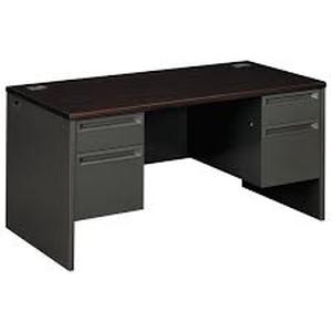 HON 38000 Series Double Pedestal Desk, 60w x 30d x 29-12h, MahoganyCharcoal