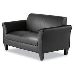 Alera ALERL22LS10B Reception Lounge Series Black Leather Loveseat with Wooden Feet - 55 12 x 31 12 x 32
