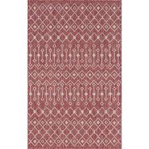 lot 96 image: Unique Loom Rust RedGray Tribal Trellis Outdoor 8 ft. x 11 ft. Area Rug